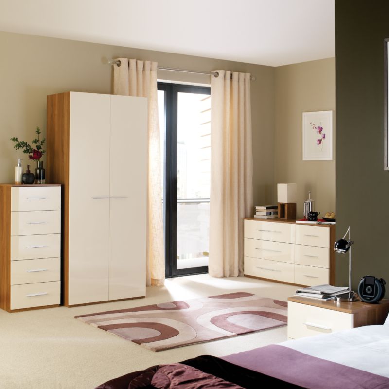 Alternative image for Chelsea Walnut Style 6 Drawer Wide Chest Cream Gloss